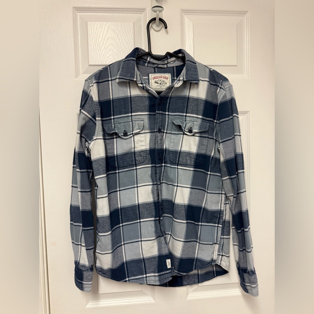 Small American Eagle Blue Plaid Flannel Shirt
